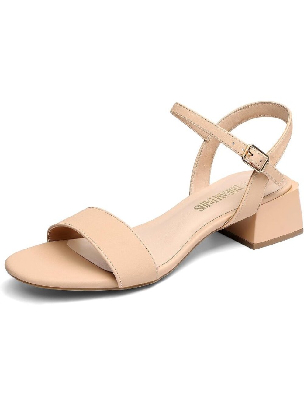 Women's Nude Nubuck Open Toe Adjustable Ankle Strap Chunky Low Heeled Sandals